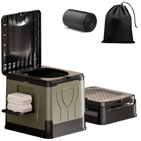 Toilette Portable 30L,Pliable WC Portable,Toilette Camping avec Porte-mouchoir et Porte-téléphone Portable,WC Camping avec 12 sacs Poubelle pour Sorties, Pique-niques, Pêche