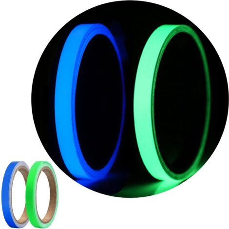 2 Rouleaux Autocollant Fluorescent,1cmx5m Ruban Autocollant,Imperméable Ruban, Ruban Adhésif,pour avertissement de sécurité,Escaliers,Marches(bleu+Vert) (1/5)