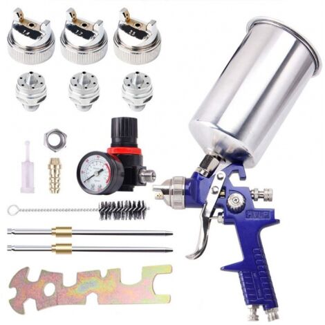 H827 Professionnel Pistolet à Peinture à Alimentation par Gravité avec 3 Buses 1,4 1,7 2,0 mm, Pistolet Pulvérisateur de avec Régulateur de Pression d'air (1/3)