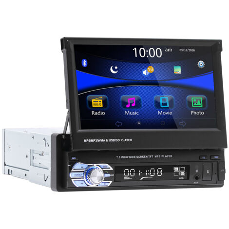 Autoradio 1 Din HD 7 pouces avec écran rétractable – Bluetooth mains libres – Mirror Link pour Android 11/12 – AUX USB FM (1/4)