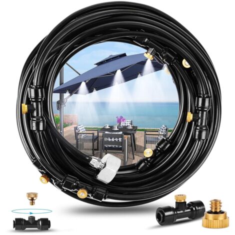 Brumisateur de terrasse extérieur 12M – Tuyau PU résistant aux UV – Adaptateur robinet laiton – Buses de brumisation laiton – Arrosage automatique jardin (1/5)