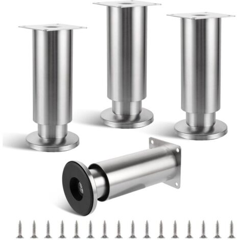 Pieds de meuble réglables en acier inoxydable – Capacité de levage 250 kg – Hauteur ajustable 150 mm – Lot de 4 – Finition argentée