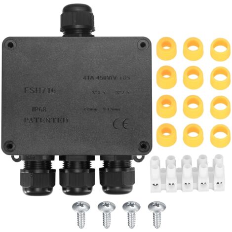 Boîte de Jonction étanche IP68, Boite de Derivation Etanche Exterieur, Boîtier de Connecteur de Câble 4 Voies Connexions pour Câble Ø4mm-12mm, Plastique (1/5)
