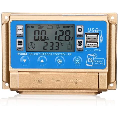 Régulateur de charge solaire MPPT 40 A - Chargeur solaire 12 V/24 V - Mise au point automatique MPPT - Avec écran LCD Bluetooth - Double régulateur de charge solaire USB - Plusieurs modes de