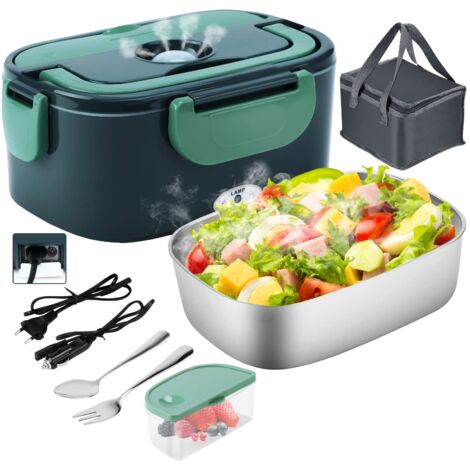 Lunch Box Chauffante Électrique 4 en 1 12V/24V/220V240V, 1.5L 60W Acier Inox Chauffage Rapide Gamelle, Boîte Repas Amovible, pour Bureau, École, Voyage, Voiture, Avec Sac Isotherme