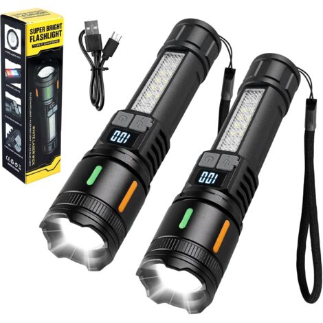 Lot De 2 Lampe Torche Led Ultra Puissante, Lampe De Poche Rechargeable, Lumens Lampe De Poche Ultra Puissante, Lampe Torche Usb Rechargeable Avec Zoom, Pour Camping, Randonée, Urgence [Classe énergéti (1/5)