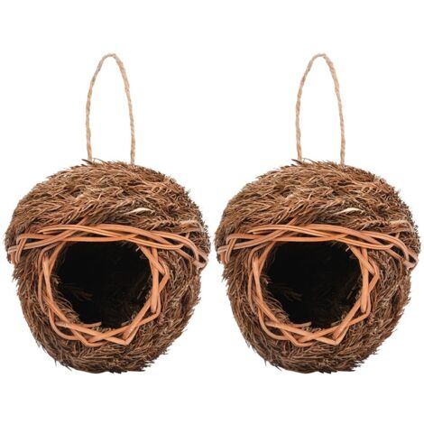 2PCS Nid tissé en Paille Sac de Nidification Nid pour Cage nichoirs à Suspendre Maisons Herbe Nid pour Perruche mésange canari Merle Colibri (1/5)
