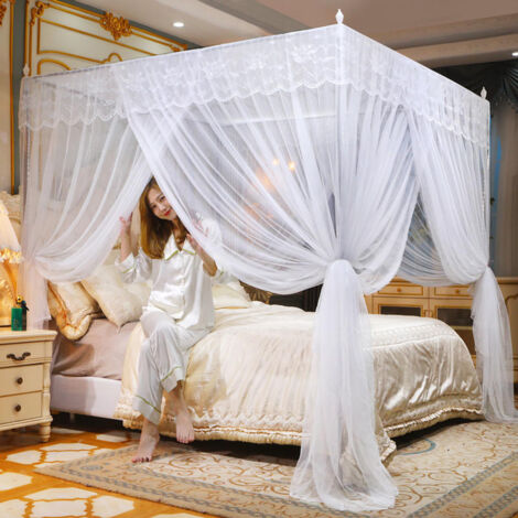 Grand Carré Princesse Lit À Baldaquin Net Luxe - Moustiquaire de Voyage Avec Ouverture sur Trois Côtés pour Extérieure, Chambre, Patio, Hamac, Pont (150x200x200)