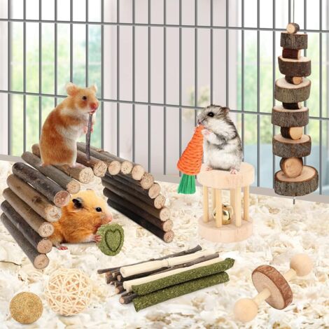 Jouets à mâcher pour hamster, cochon d'Inde, accessoires pour cage à hamster, petits animaux, jouets à mâcher pour chinchillas, gerbilles, lapin, cachette de lapin (12 jouets à mâcher différents)