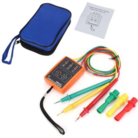 Testeur de séquence 60V600V, Indicateur de Testeur de Rotation à 3 Phases, Indicateur de rotation Testeur Verificateur 20Hz-400Hz avec pinces crocodiles et buzzer Testeur (1/5)