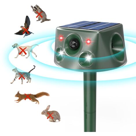 Repulsif Chat Exterieur, 360° Ultrason Solaire Répulsif Taupe avec Détecteur de Mouvement et Lumière Clignotante, Etanche IP66 7 Modes Repulsif Serpent pour Campagnols Raton Sauvage Lapin (1/5)