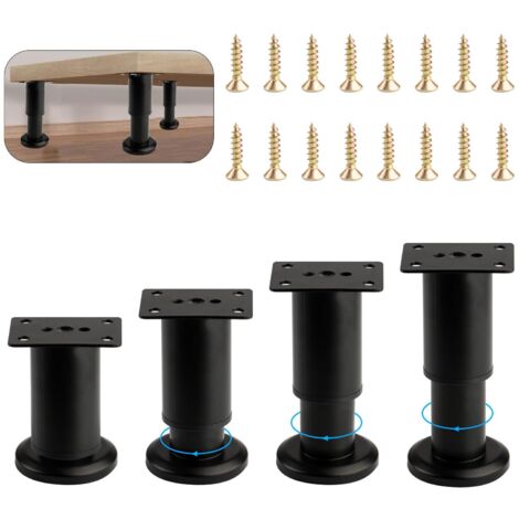 4 Pcs Pied de Meuble Reglable 80-120mm, Pieds de Nivellement pour Meuble, Pieds de Canapé Noir Métal, Pieds de Meubles Réglables, Pieds de Table pour Chaise Canapé Lit Armoires (1/5)