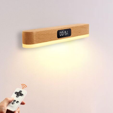 Applique murale LED rechargeable sans fil – Tactile avec intensité variable – Télécommande, horloge, minuterie, USB – Lampe de chevet magnétique