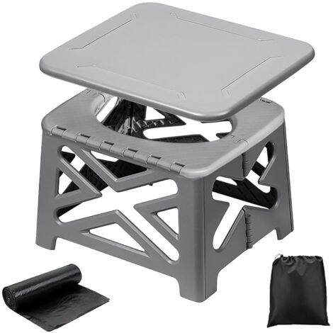 Toilette Portable Camping, Toilette Seche Pliables avec Couvercle, WC Portable Voiture Adulte Enfant avec Sacs de Toilette, Gris, 35 x 31 x 25 cm