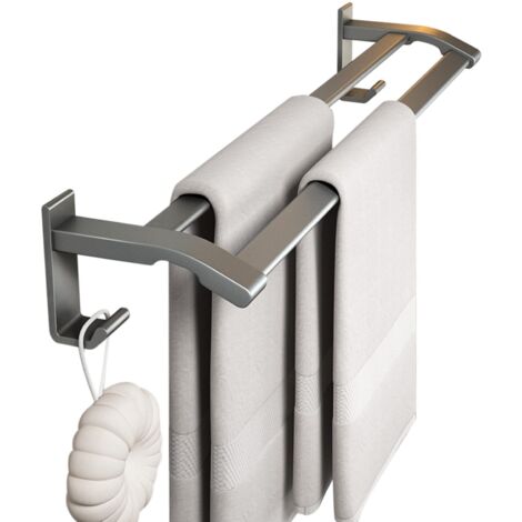 Porte-serviettes mural adhésif de salle de bain en aluminium gris A60 cm sans perçage (1/5)