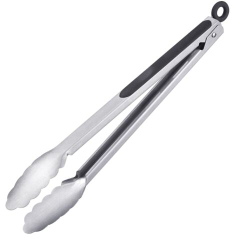 Pince à Grillade + Pince à Service, avec Manches en Acier inoxydable et Poignées caoutchoutées, Longueur : 35 cm, Acier inoxydable/plastique, Classic Spezial , Argenté/Noir, (1/5)