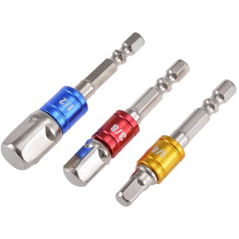 Lot de 3 adaptateurs de douille pour outils à main électriques, tournevis à écrou, perceuses électriques, adaptateur d'embout à douille à choc 6,35 mm, tige hexagonale 6,35 mm, 12,7 mm (1/5)