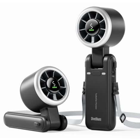 Ventilateur Portable à Main, Ultra Rapide 10m/s, 5 Vitesses, Batterie Rechargeable, Jusqu'à 12h, 3-en-1 Ventilateur de Poche avec Technologie Turbo pour Extérieur, Voyage, Travail (1/5)