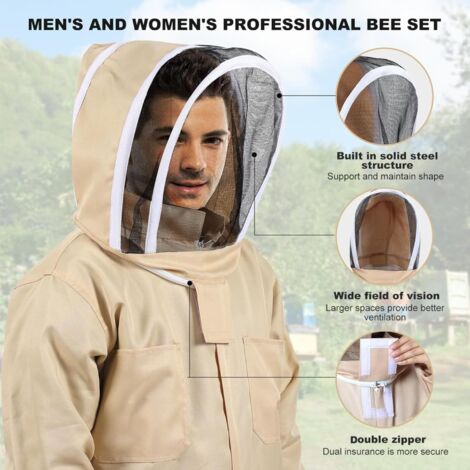 Costume Apiculteur Complet Avec Voile - Combinaison Anti-Abeilles Unisexe, Gants & Voile Amovible Inclus