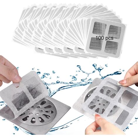 100 Pcs Autocollants Jetables pour Canalisations de Douche, Protection de Drain Filtre Evier, Attrape-Cheveux, Filtre Cheveux Autocollants en Maille, pour Salle de Bain, Baignoire, Cuisine (1/5)