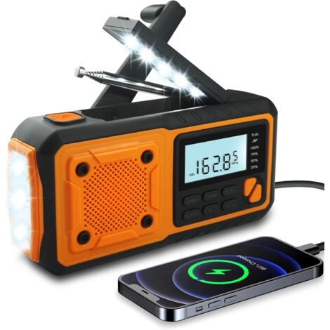 2023 dernière radio d'urgence, 4000mah PowerBank solaire radio à manivelle, AM / FM / WB / noat Radio météo portable, maison extérieure multifonction SOS alarme radio de survie avec lampe de poche