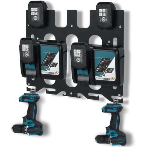 Support mural 3en1 pour batteries Makita 14.4V et 18V – Chargeurs DC18RC et DC18RD – Fixation solide avec crochets pour perceuses