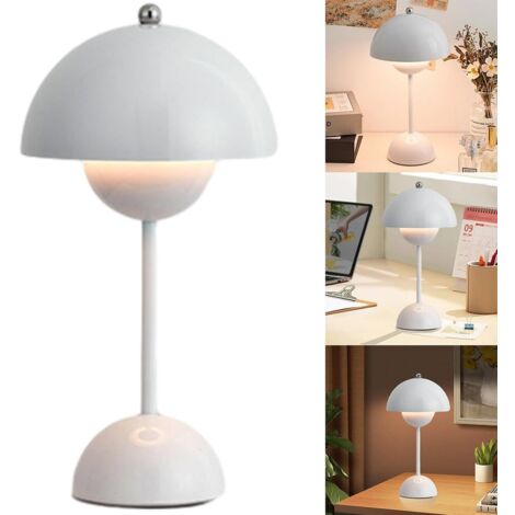 Lampe Champignon, Lampe de Chevet LED à Chargement sans fil, Lampe de Bureau Réglable à 3 Modes de Luminosité, Lampe de Bureau Décorative Rétro pour Chambre, Bureau et Restaurant(Blanc) [Classe énergé