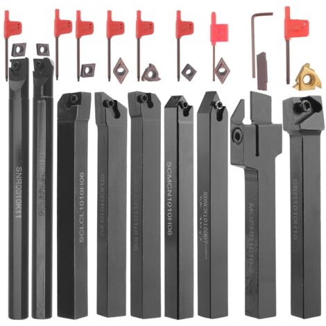 Applicable Outils de Tournage de Tour Kit d'outils de Tournage indexables 3/8'' 10 mm 27 pièces - Ensemble d'outils de Tour en métal 9 pièces avec 9 Inserts de Tournage en carbure