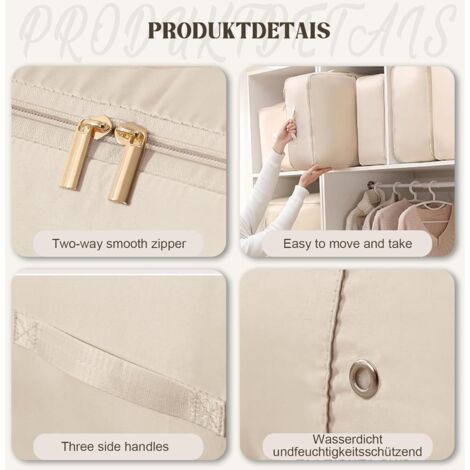 Sac De Rangement Auto-Compressible - Taille L (52x42x30 Cm) Beige - Pour Vêtements, Couettes, Déménagement