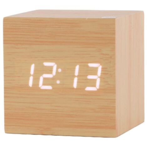 Horloge électronique carrée à LED silencieuse avec affichage de la température et de l'humidité alimentée par piles Jaune (1/5)
