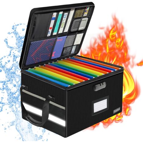 Boîte de rangement ignifuge pliable avec serrure – 10 onglets et inserts – Matériau polypropylène – Organiseur portable pour bureau et maison (1/5)