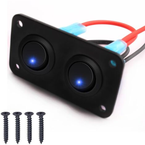 interrupteurs LED Bleu ronds à bascule 12-24V,Panneau de commutation de voiture,2 Gangs, Panneau de commutation 12V pour Voiture, Camion, Voitures de Course, Marine (1/5)