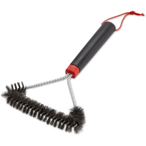 Brosse de barbecue - Courte à trois faces, 30cm, polyvalente, avec poignée ergonomique antidérapante, des poils en acier inoxydable, adaptée à tous les types de barbecues - Noir (1/5)