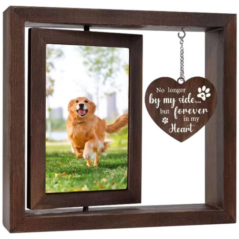 Cadre photo en bois pour chien et chat - Cadre photo 3D avec 2 photos - Pivotant à 360° - Cadre photo en bois - Cadre photo souvenir pour chiens ou chats (23 x 20,5 cm) (1/5)