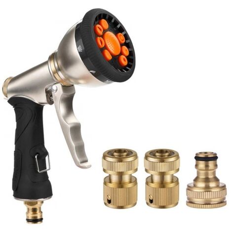Pistolet à eau haute pression en alliage de zinc 9 en 1, pistolet de pulvérisation en métal, pour jardin et lavage de voiture (1/5)