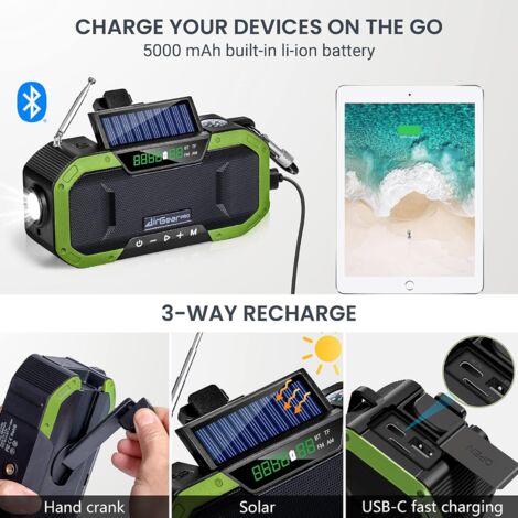 Radio de survie avec recharge solaire ou dynamo et lampe torche Fosco