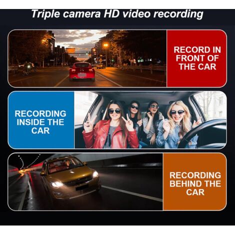 améra de Tableau de Bord 3 Canaux Avant et Arrière à L'intérieur, Caméra de Tableau de Bord HD 1080P pour Voitures, Caméra de Voiture Triple avec écran 3 Pouces, Vision (1/5)