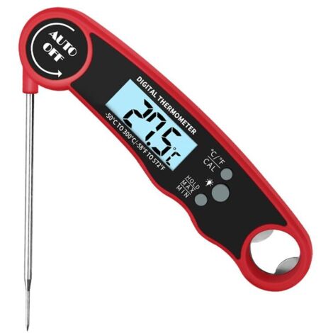 Thermomètre de Cuisine Numérique, Lecture Instantanée LCD Thermomètre Fil Long & Aimant, Température Préréglée pour BBQ Grill Pâtisserie (rouge) (1/4)