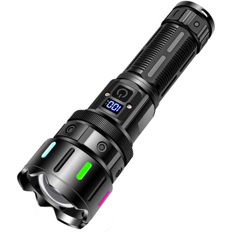 Lampe Torche LED Ultra Puissante 500000 Lumens, Rechargeable Type-C Lampe de Poche, 5 Modes Longue Portée Torches IP65 Étanche avec Batterie de 5000mAh pour Camping Randonnée Urgence