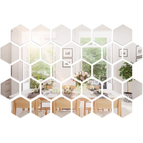 32 Pièces Miroir Acrylique Amovible Sticker Mural Décalque Décoration de la Maison (1/5)