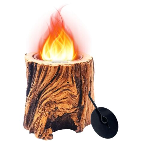Cheminée de Table avec Souche d'arbre, Cheminée de Table au Bioéthanol pour L'intérieur et L'extérieur, Durée de Combustion Plus Longue, Portable Petite pour Balcon, Terrasse et Jardin (1/5)