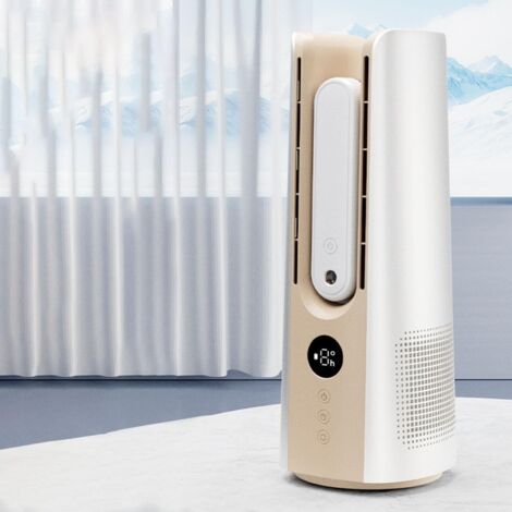 Mini ventilateur à double turbine sans feuilles, mini humidificateur d'air froid portable avec batterie durable, vitesse réglable pour la maison, le bureau et les voyages (blanc) (1/5)