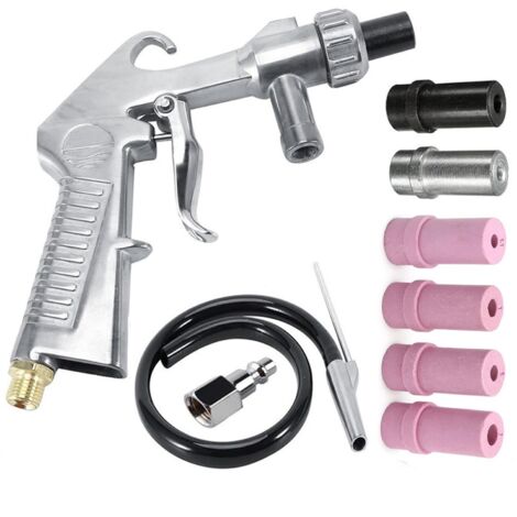 Pistolet de Sablage, sableuse, Aluminium Pistolet Sablage, Kit Sablage avec Tuyau en Caoutchouc, avec Buses de Différents Calibres un Raccord d'air pour le Sablage