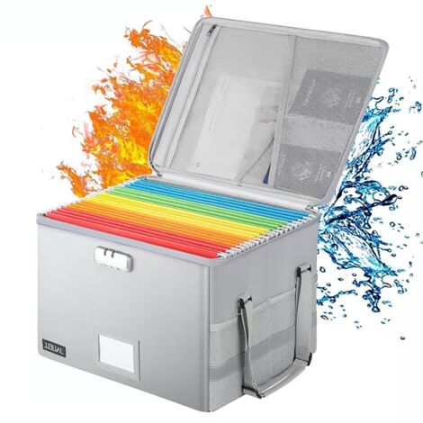 Boîte de Rangement Ignifuge avec Serrure, Boîte de Rangement Portable Pliable pour Documents, avec Fermeture Éclair Résistante à L'eau et Poignée Réglable, pour La Maison, Le Bureau et Les Voyages (1/5)