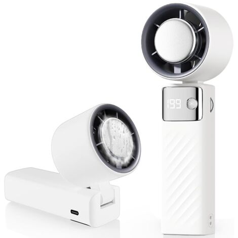 Ventilateur Portable, Mini Ventilateur Rechargeable 5000mAh, Petit Ventilateur Silencieux Turbo Réglable en Vitesse(1 à 199), Ventilateur Refroidissement pour Camping, Sport, Voyage (Blanc)