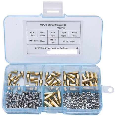 CASE Ensembles de 180pcs  M3 Hex TIVE en SPACING SPACING SPACING VIS TRANSFORME Pilier PCB PCB PC PC STANDPER KIT Petits Outils (Color : M3 Mix) (1/3)