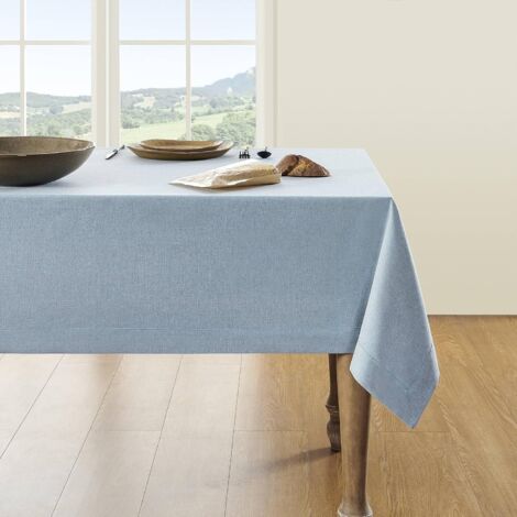 Basic Blue Tablecloth, Farmhouse Faux Linen Style Rectangular Tablecloth 140x250cm Blue Chambray, Wrinkle Resistant Washable Thick Polyester Tablecloths (1/5)