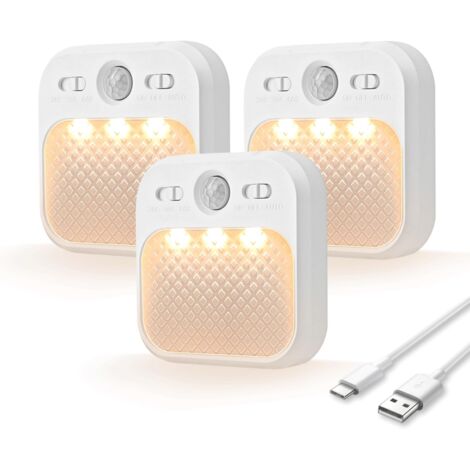 Lampe Detecteur de Mouvement Interieur[30 jours en veille], Veilleuse Enfant LED avec 3 Couleurs de Lumière, Magnétique Adhésive pour Couloir, Escalier, Chambre, Salon, 3 pièces [Classe énergétique A+ (1/5)