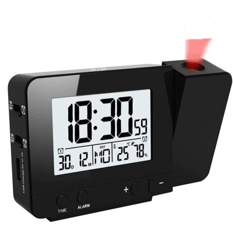 Reveil projecteur Plafond, LED Réveil avec Projection Digital, Réveil Numerique avec Double Alarmes, Fonction Snooze, Thermomètre Intérieur, LCD Grand Affichage, Noir Classique (1/4)