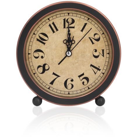 Réveil Analogique Rétro Vintage, Petite Horloge De Bureau De Chevet Analogique Silencieuse De 5 Pouces à Piles, Petite Horloge De Table Analogique sans Tic-Tac pour Chambre à Coucher, Chevet, (1/5)